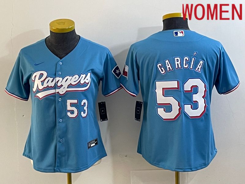 Women Texas Rangers #53 Garcia Light Blue Game Nike 2023 MLB Jersey style 2